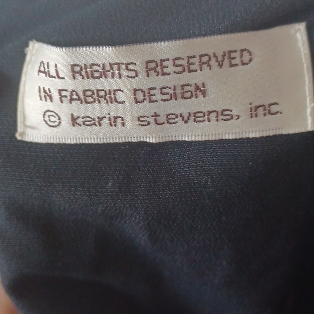 Vintage Karin Stevens Career Dress, black with white/cream embroidery,  sz 12 - Picture 7 of 8